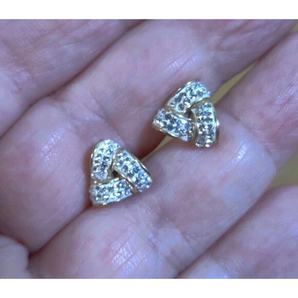 Designer Jordan Mom Gold Tone 925 Sterling Silver Love Knot Sparkly Earrings - Picture 8 of 8